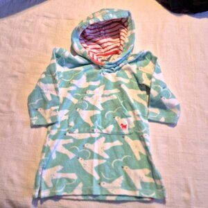 Mini Boden girls size 2-3 years towelling throw on hoodie mint & white VGUC